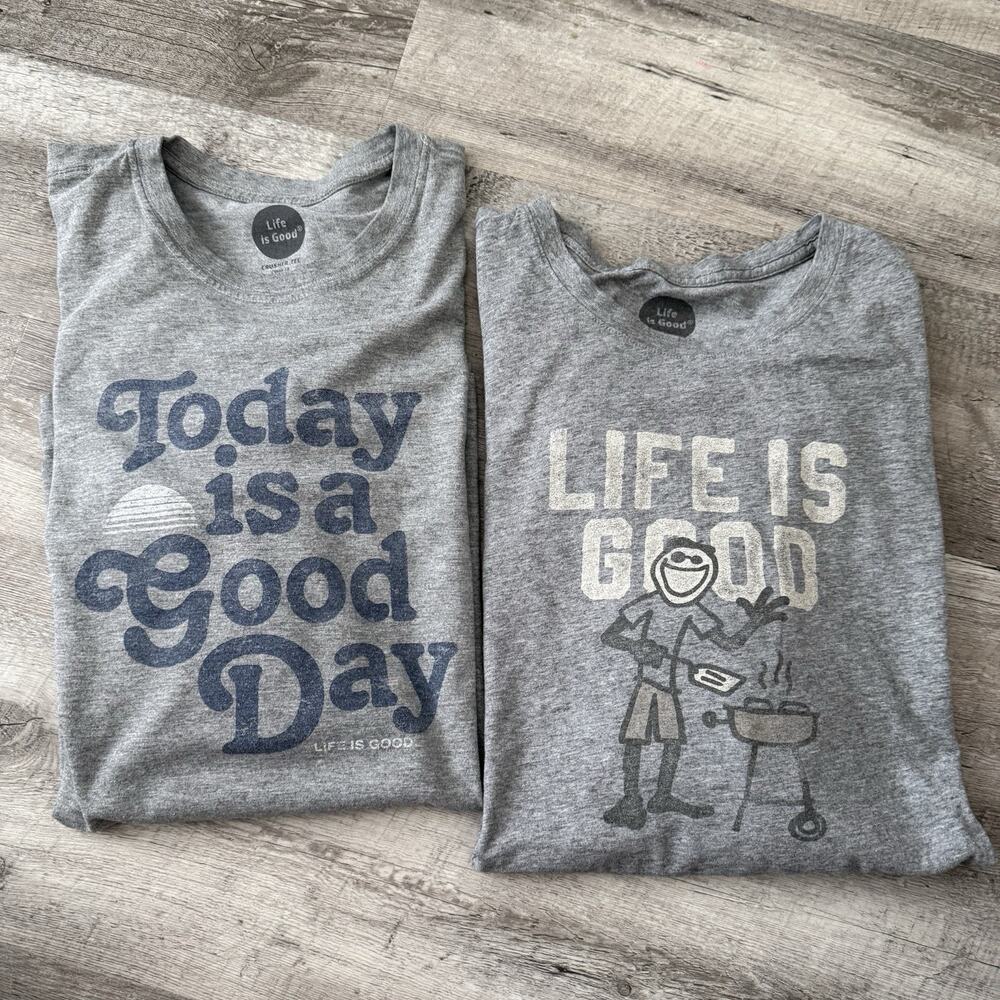 LOT Of 2 Life is Good Crusher Tees Mens XL Gray Graphic Long Sleeve T-Shirt